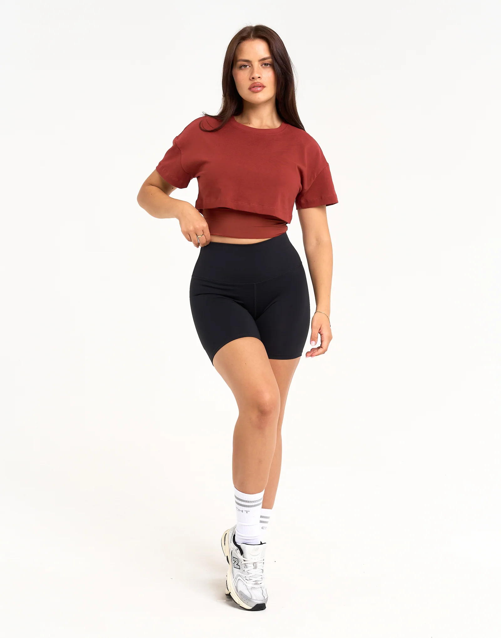 Layered Cropped Tee - Brown - Image 9