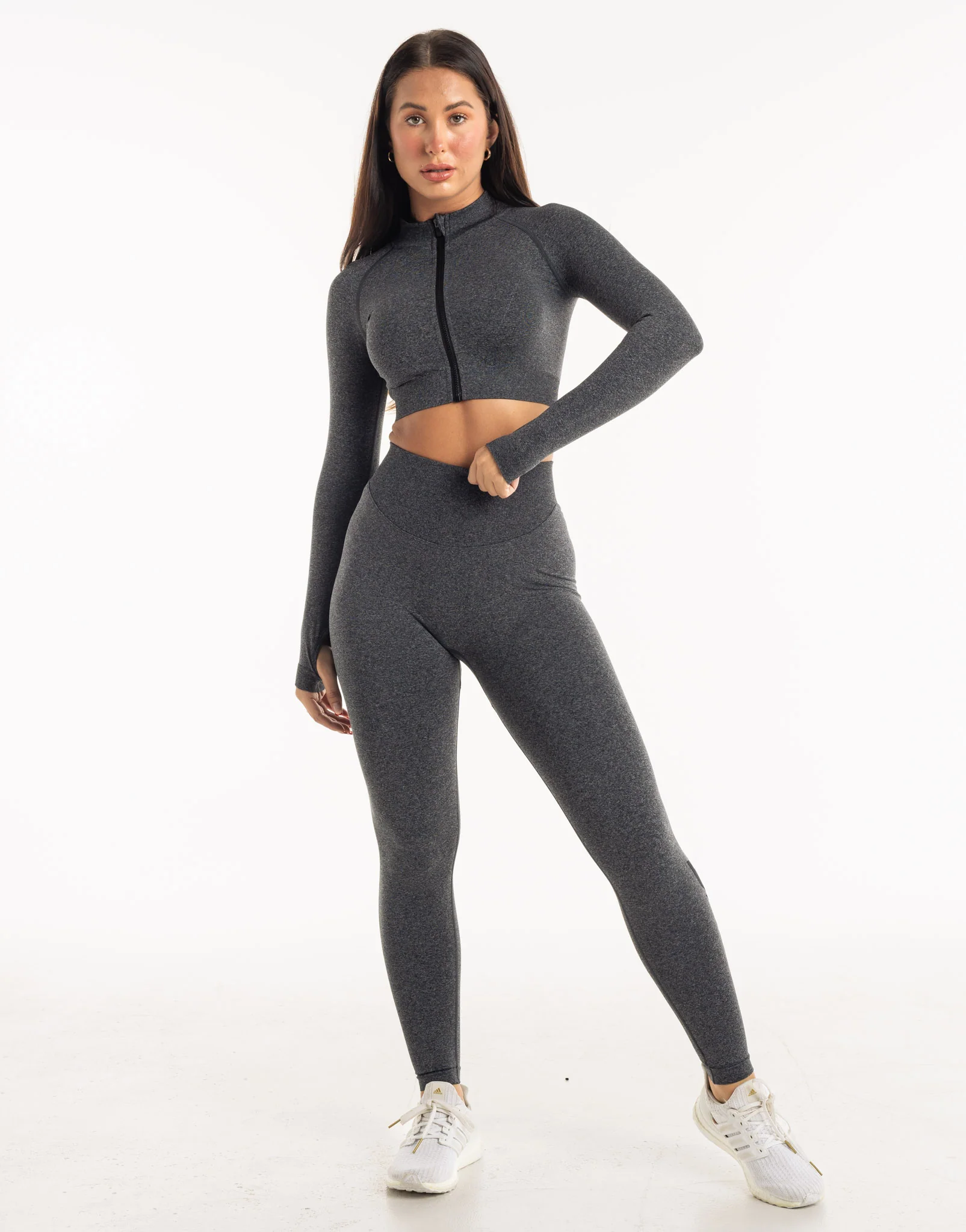 League Cropped Zip-Up - Charcoal - Image 5