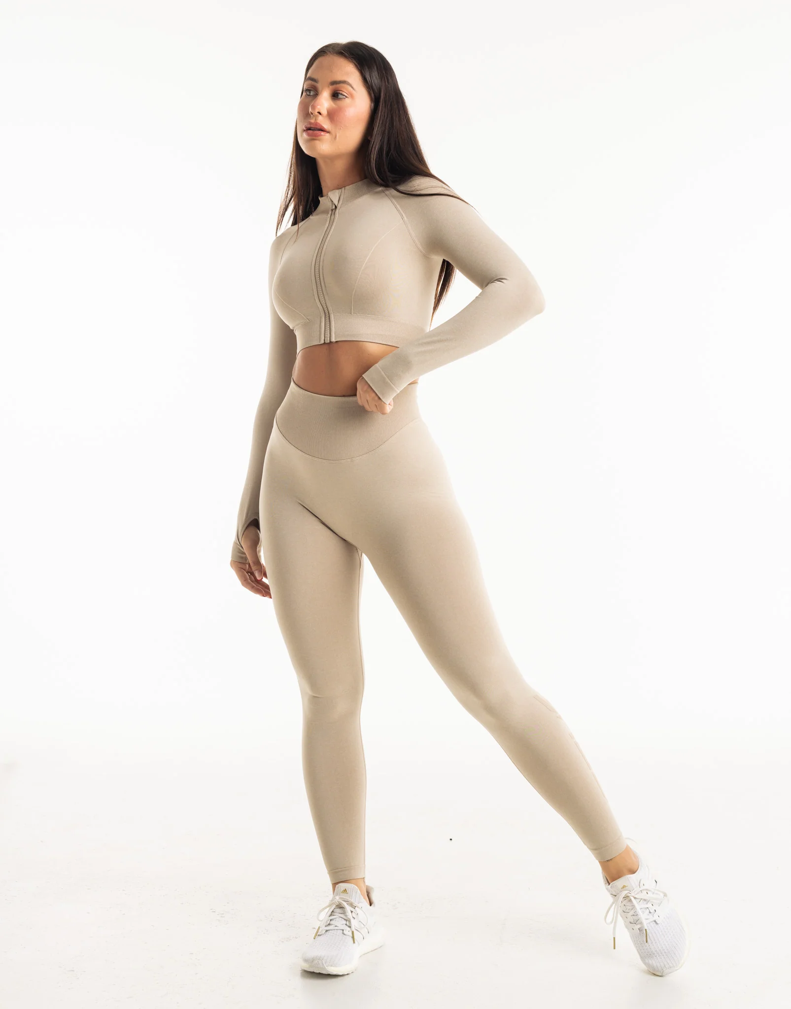 League Cropped Zip-Up - Taupe Grey - Image 3