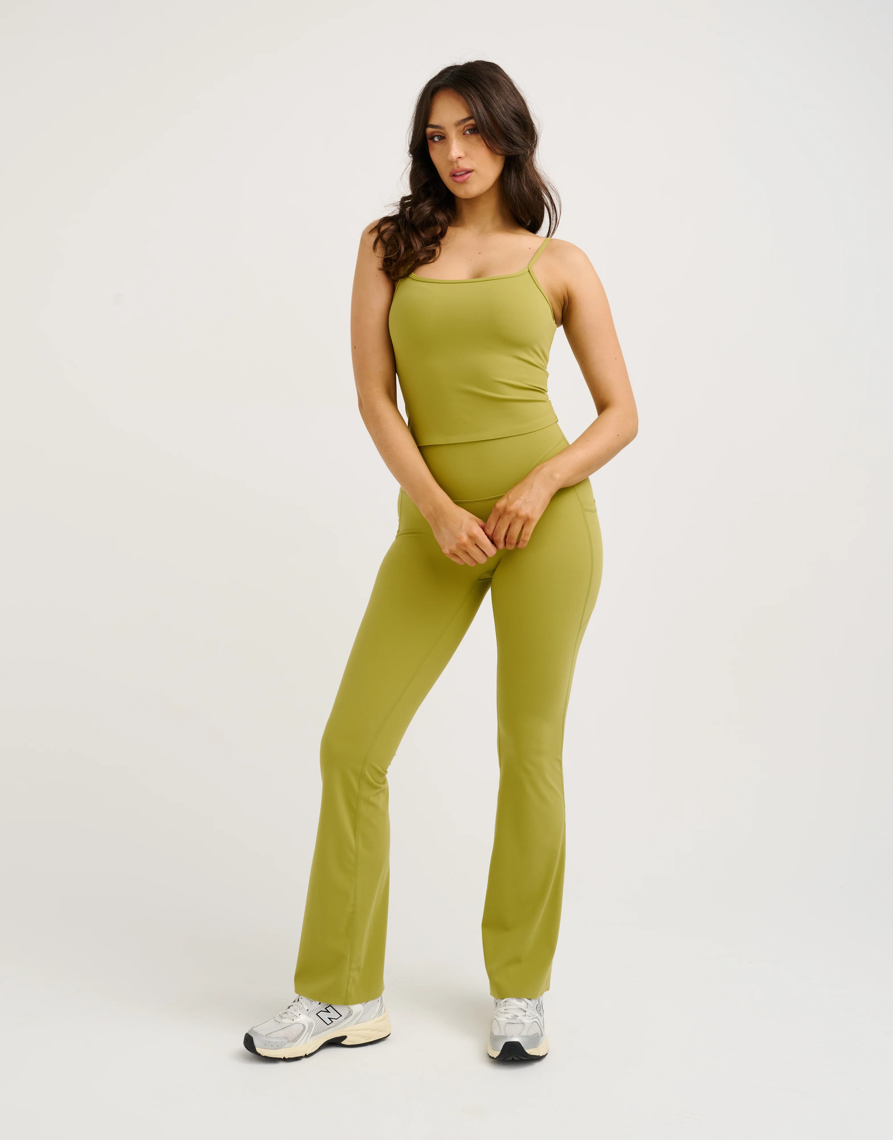 Lycra Invisible Scrunch Pocket Flare Leggings - Olive - Image 6