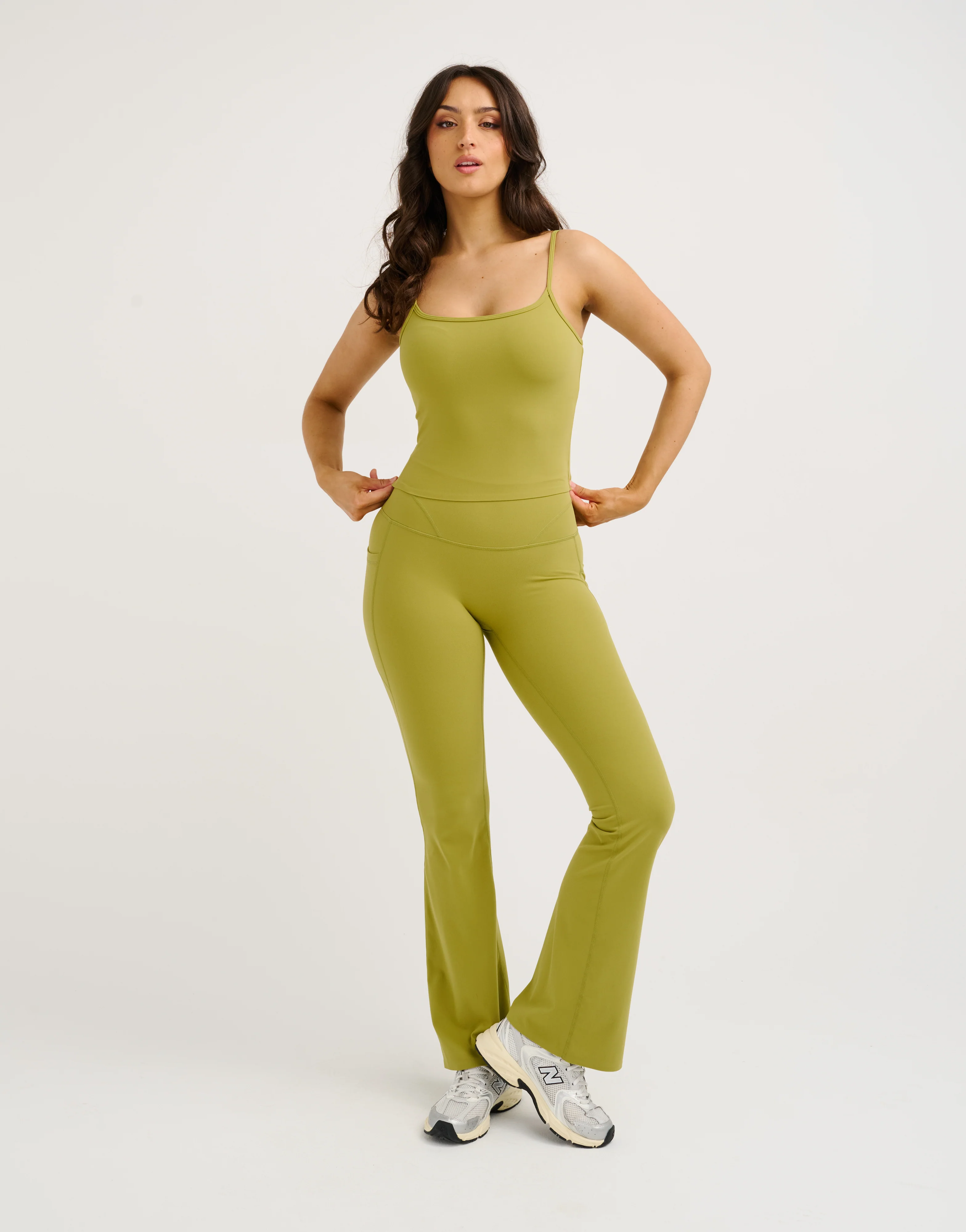 Lycra Invisible Scrunch Pocket Flare Leggings - Olive - Image 8