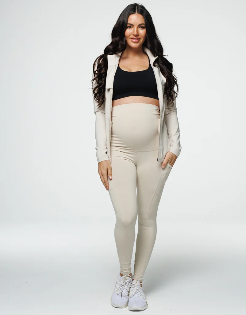 Maternity Pocket Leggings - Oatmeal - Image 3