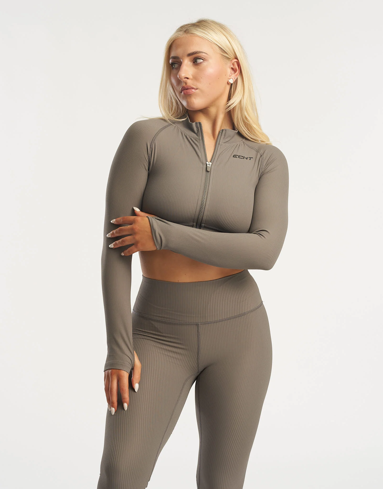 Rise Zip-Up Long Sleeve - Brown Grey - Image 3