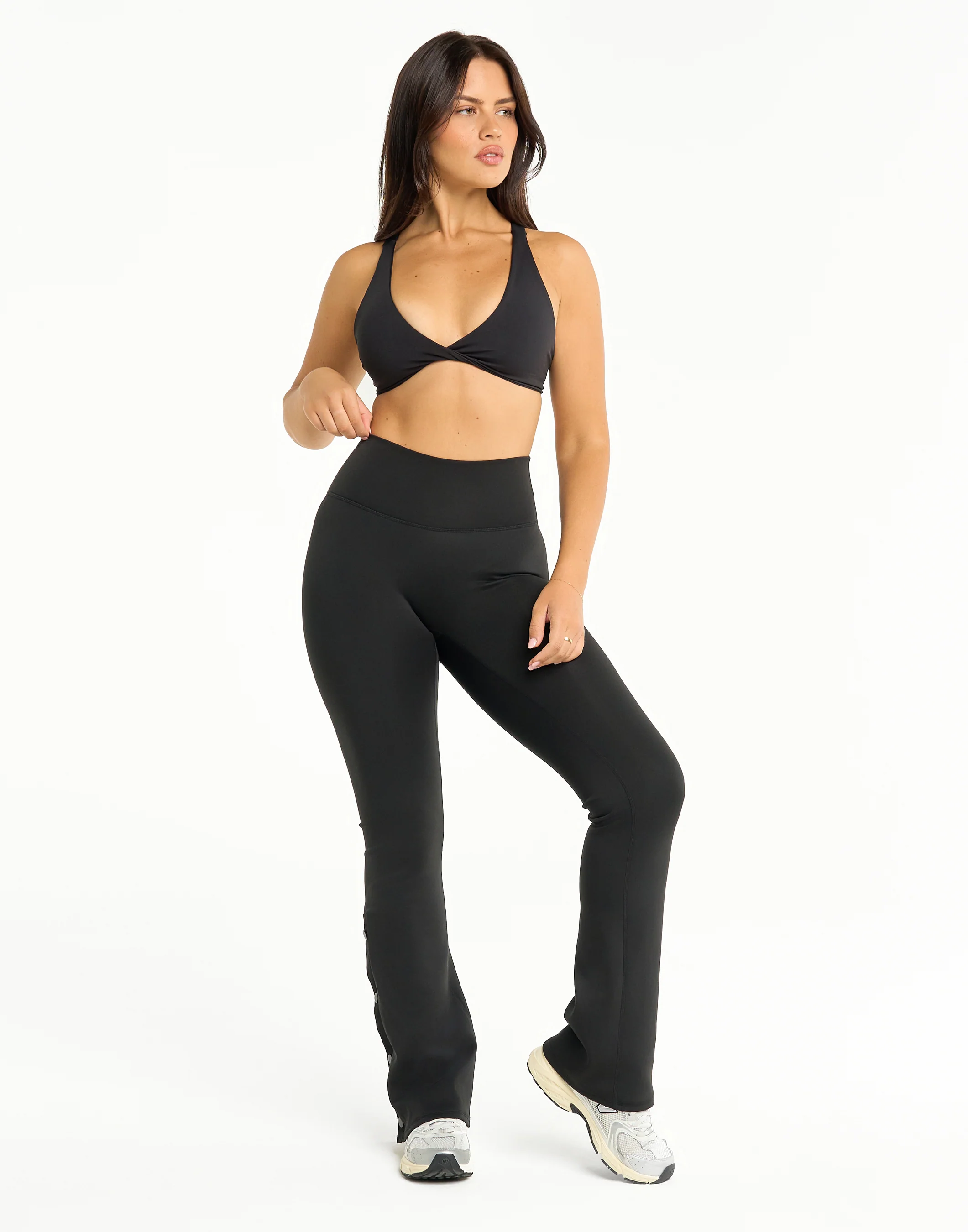 Snap Flare Leggings - Black - Image 3