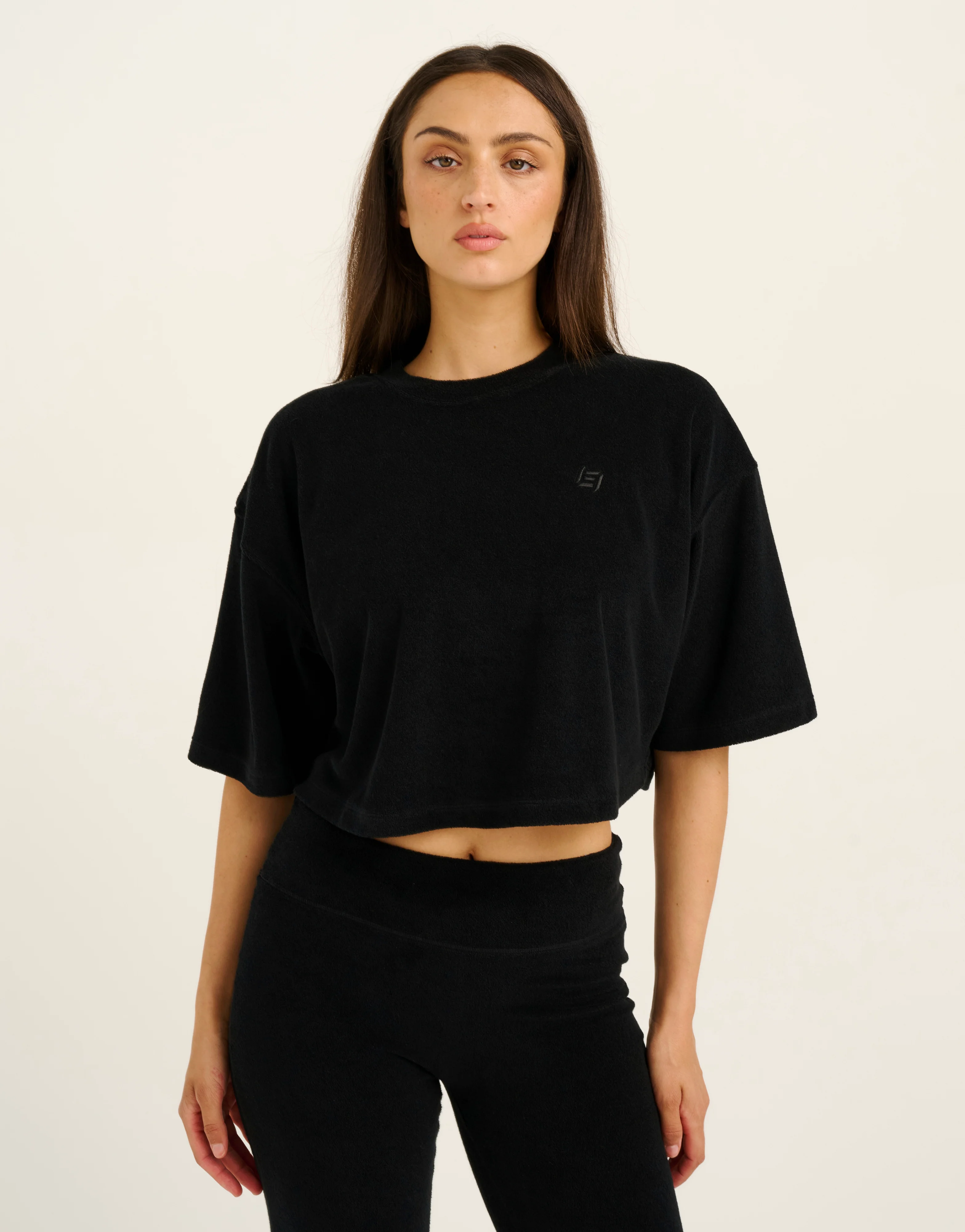 Terry Crop Tee - Black - Image 5