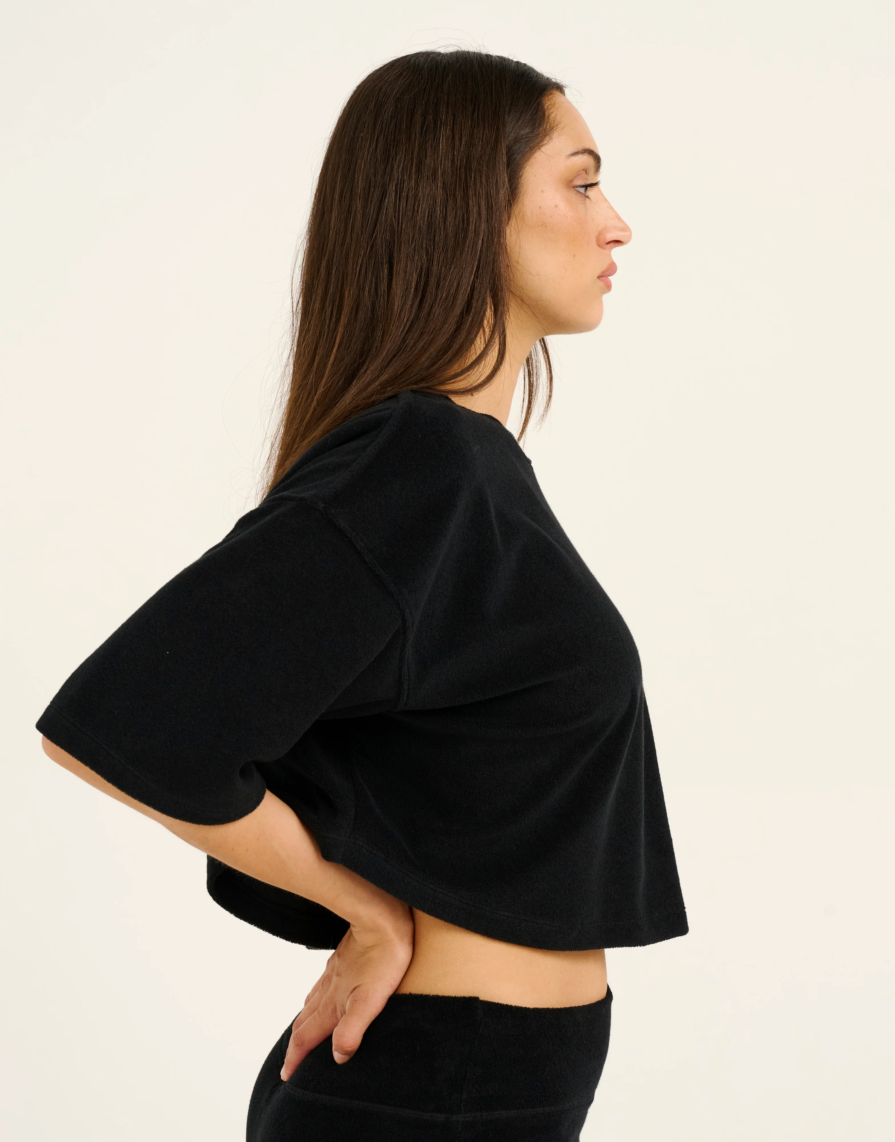 Terry Crop Tee - Black - Image 7