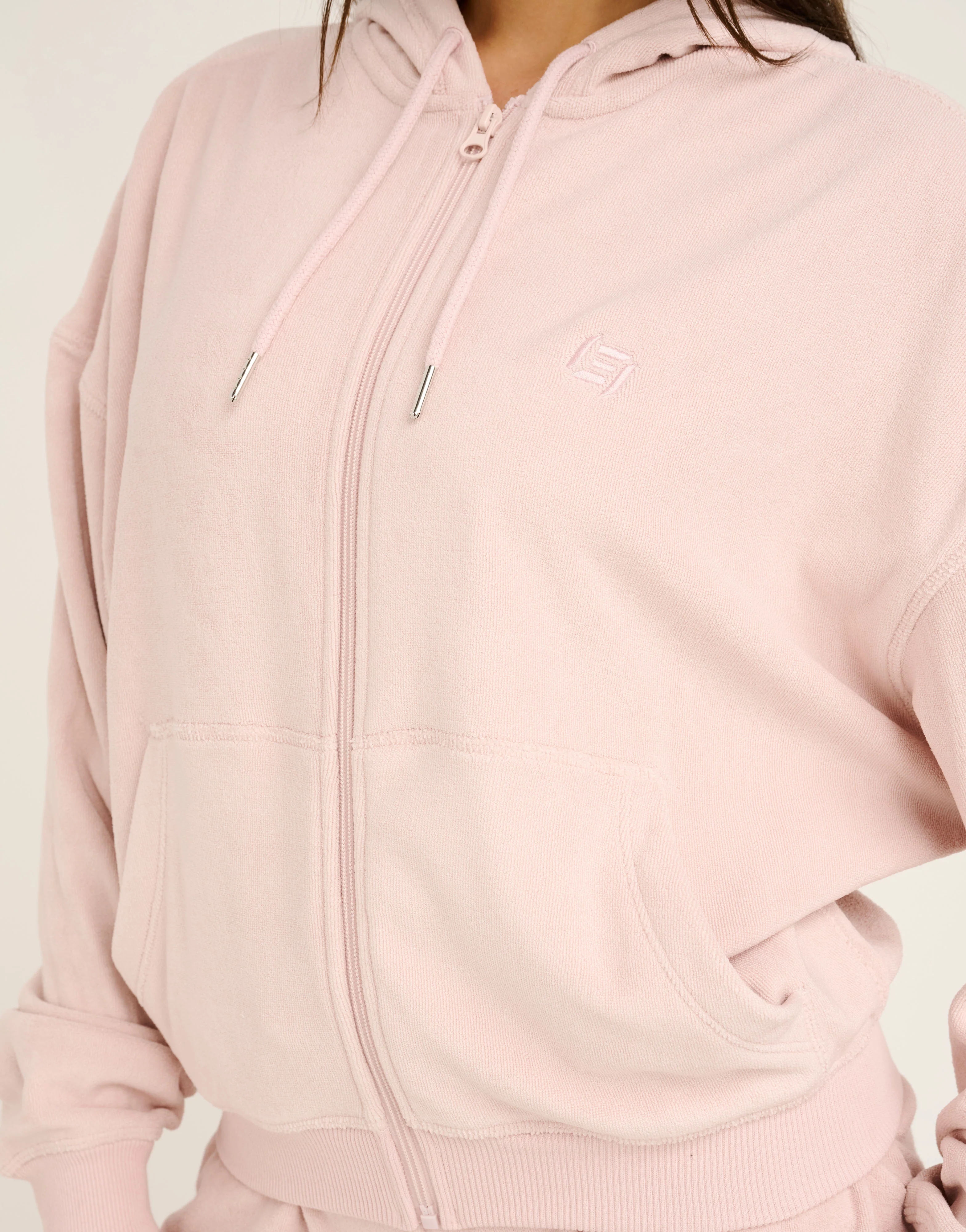 Terry Zip Up Hoodie - Mauve - Image 10