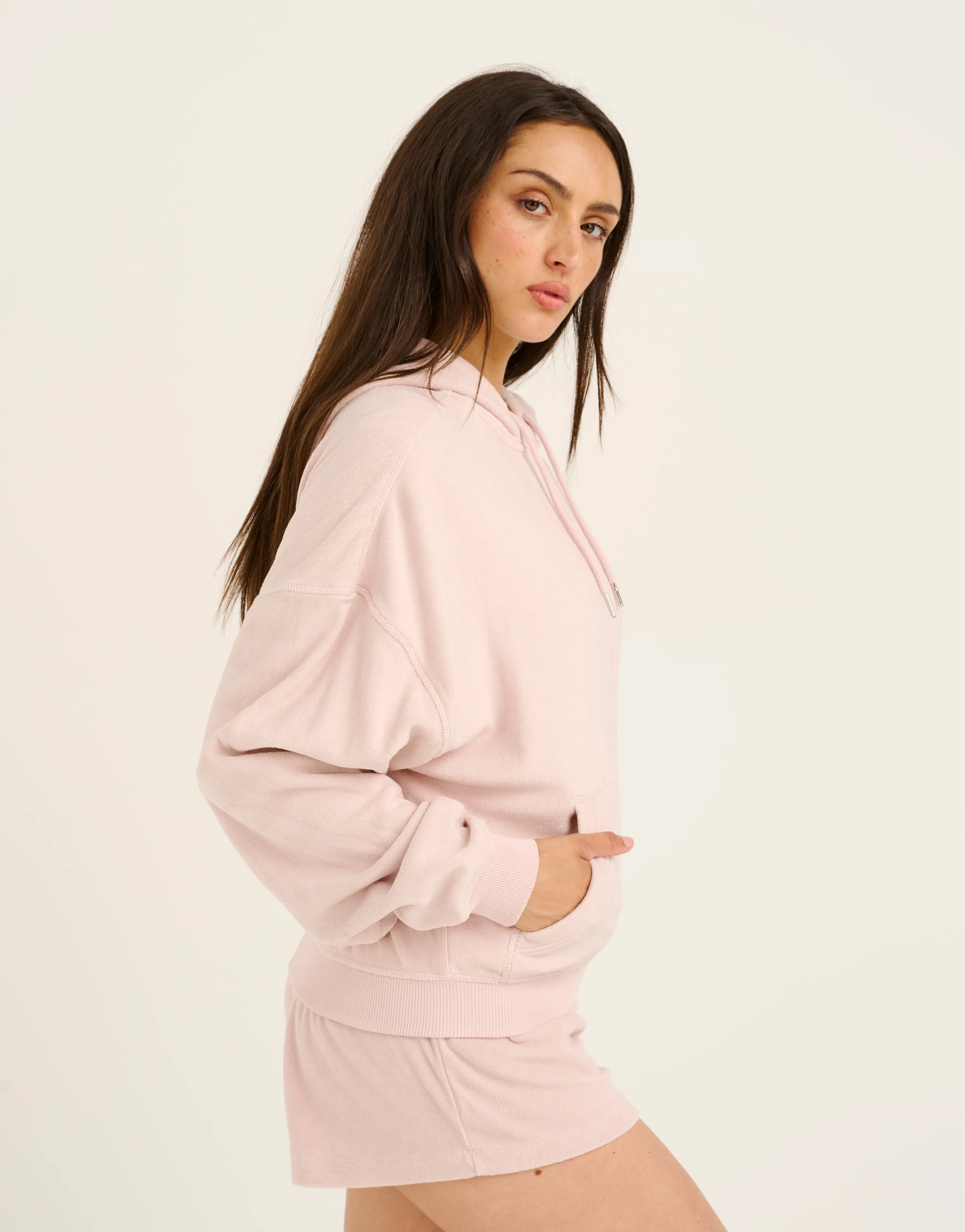Terry Zip Up Hoodie - Mauve - Image 11