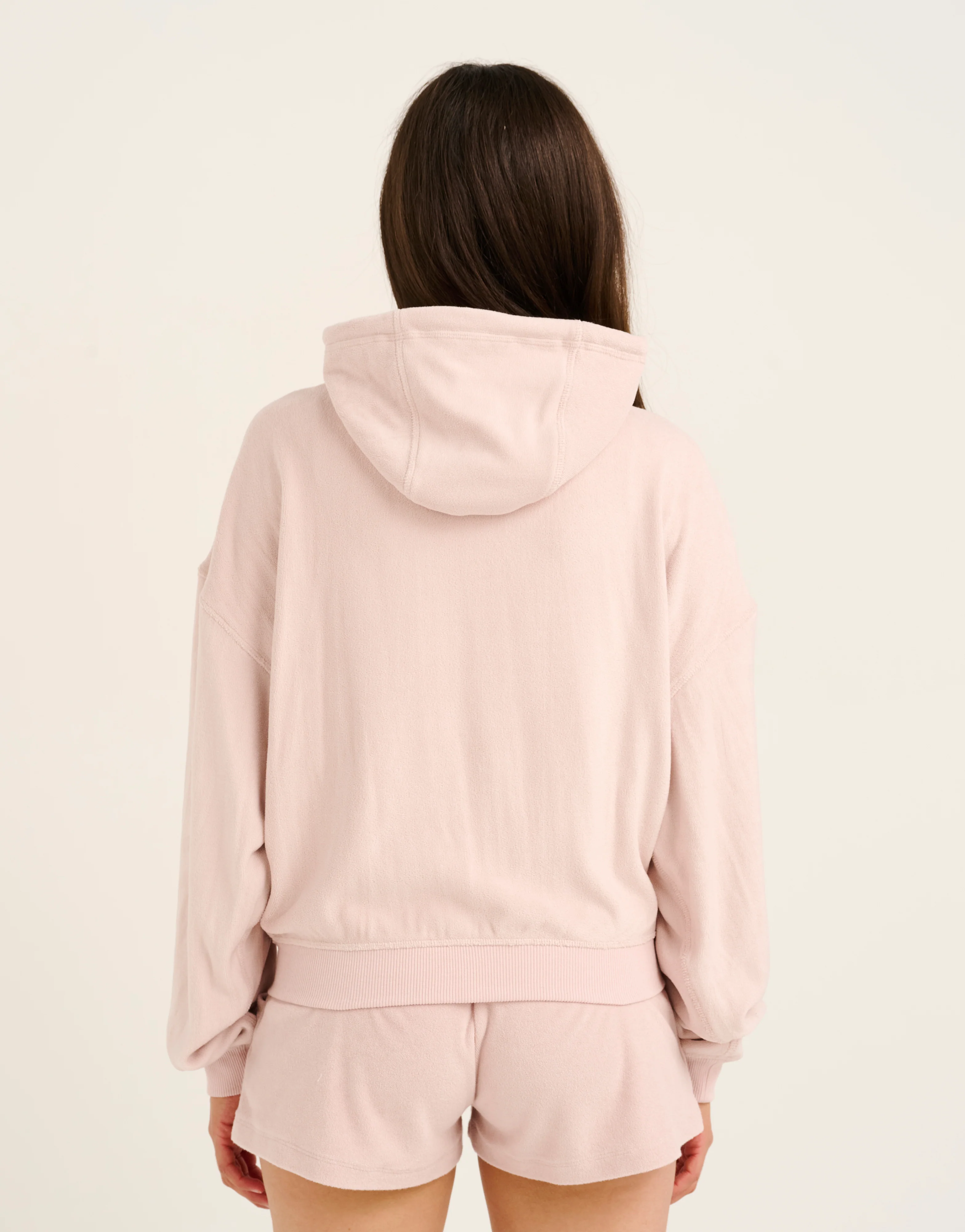 Terry Zip Up Hoodie - Mauve - Image 12