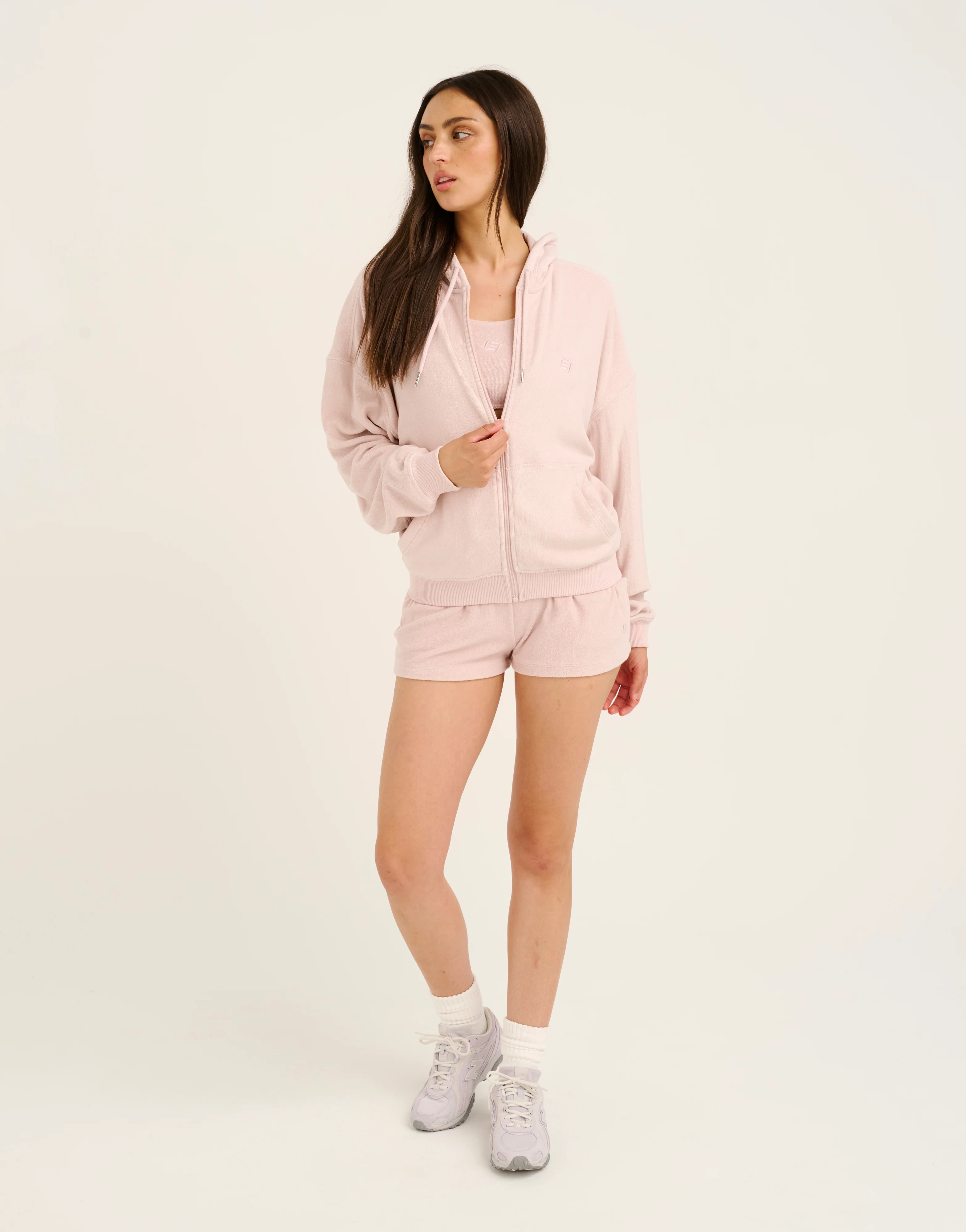 Terry Zip Up Hoodie - Mauve - Image 14