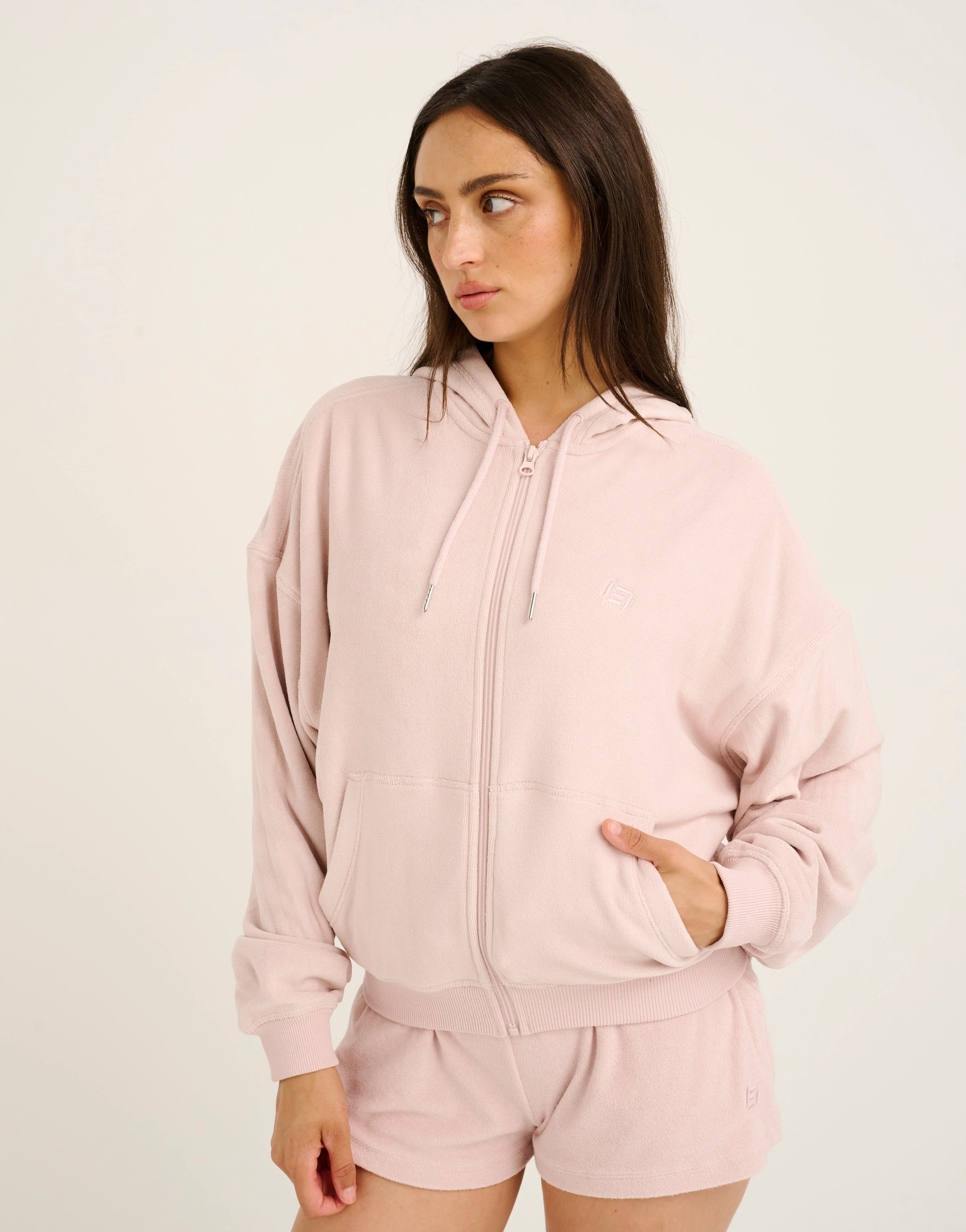 Terry Zip Up Hoodie - Mauve - Image 4