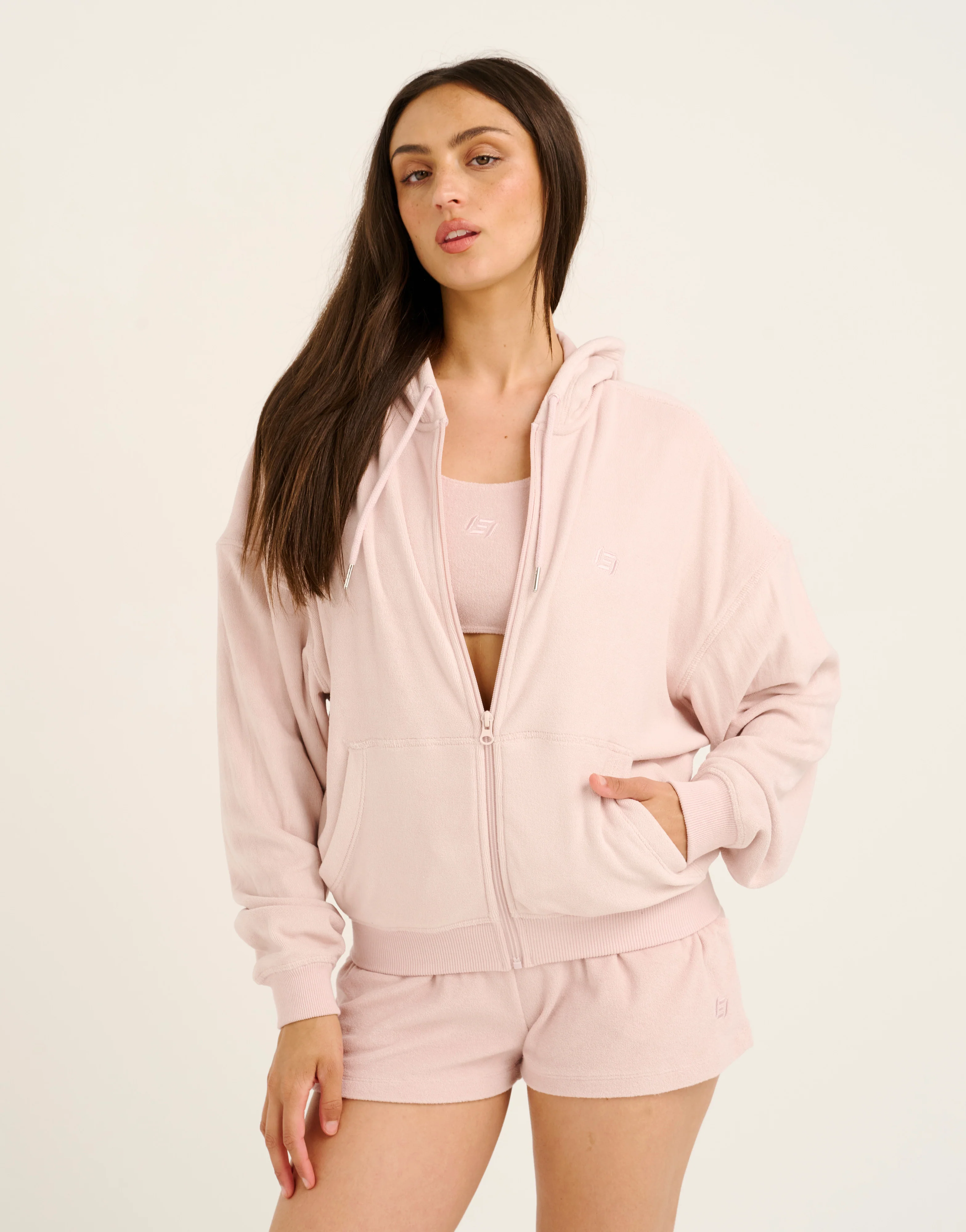 Terry Zip Up Hoodie - Mauve - Image 5
