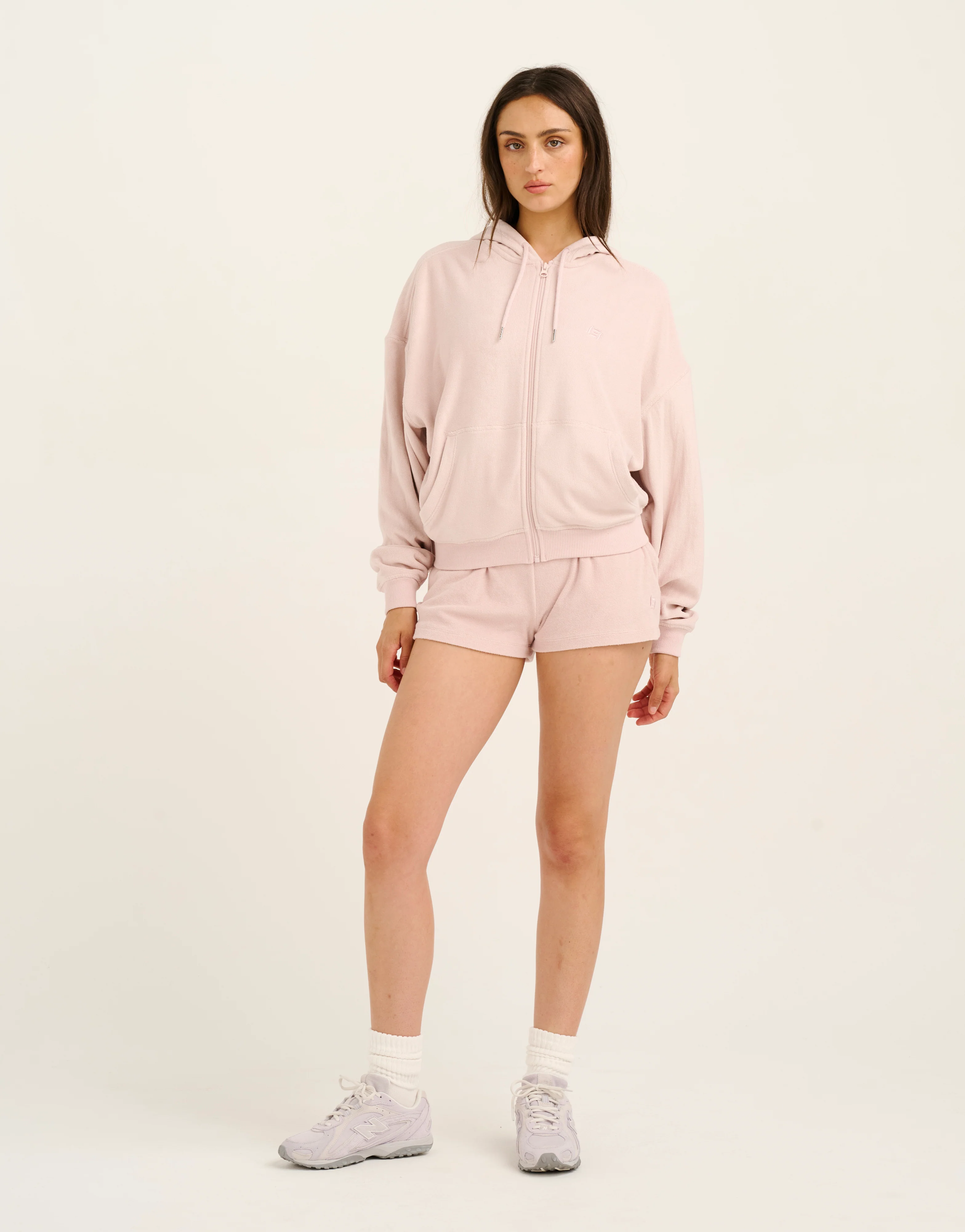 Terry Zip Up Hoodie - Mauve - Image 6