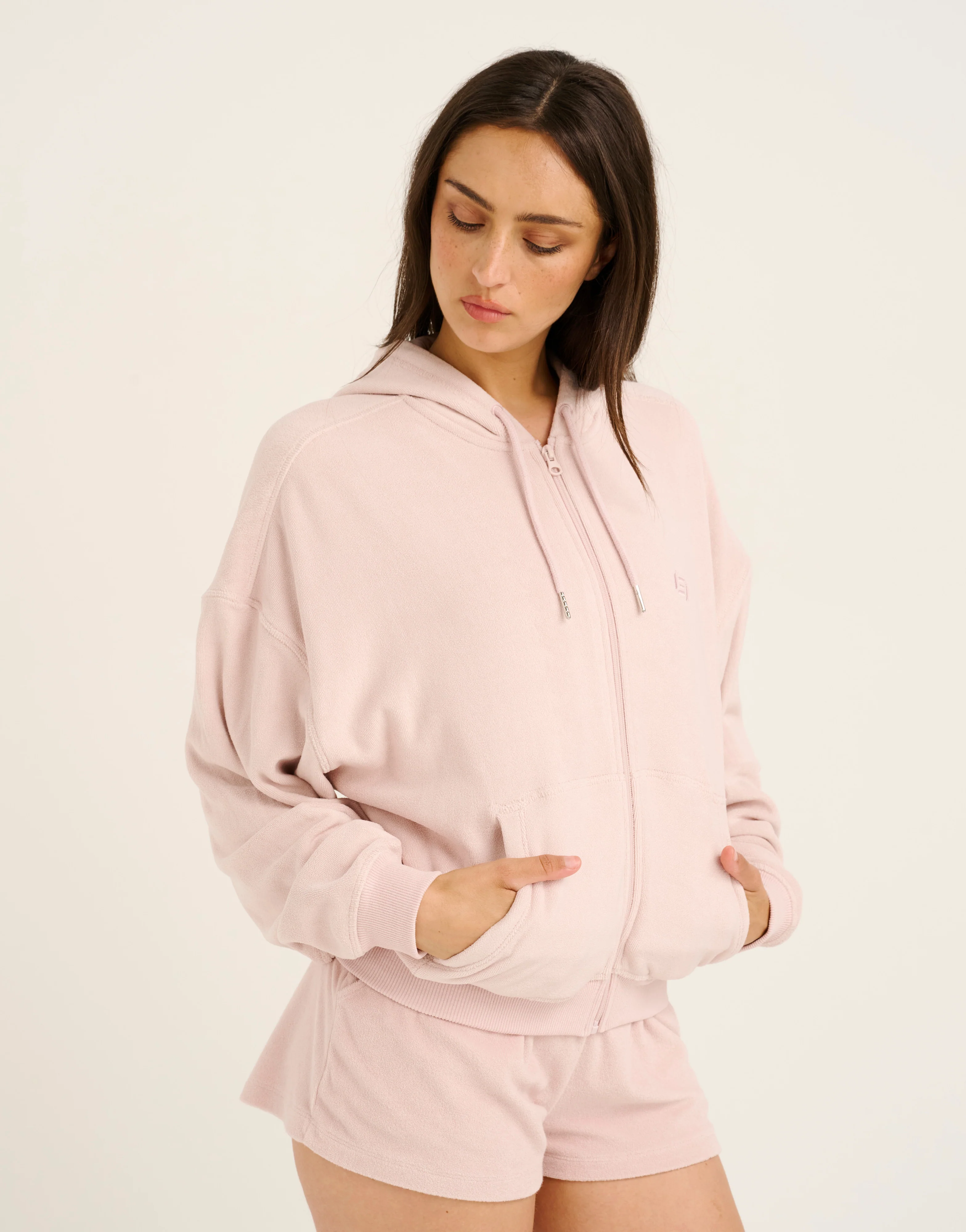 Terry Zip Up Hoodie - Mauve - Image 7