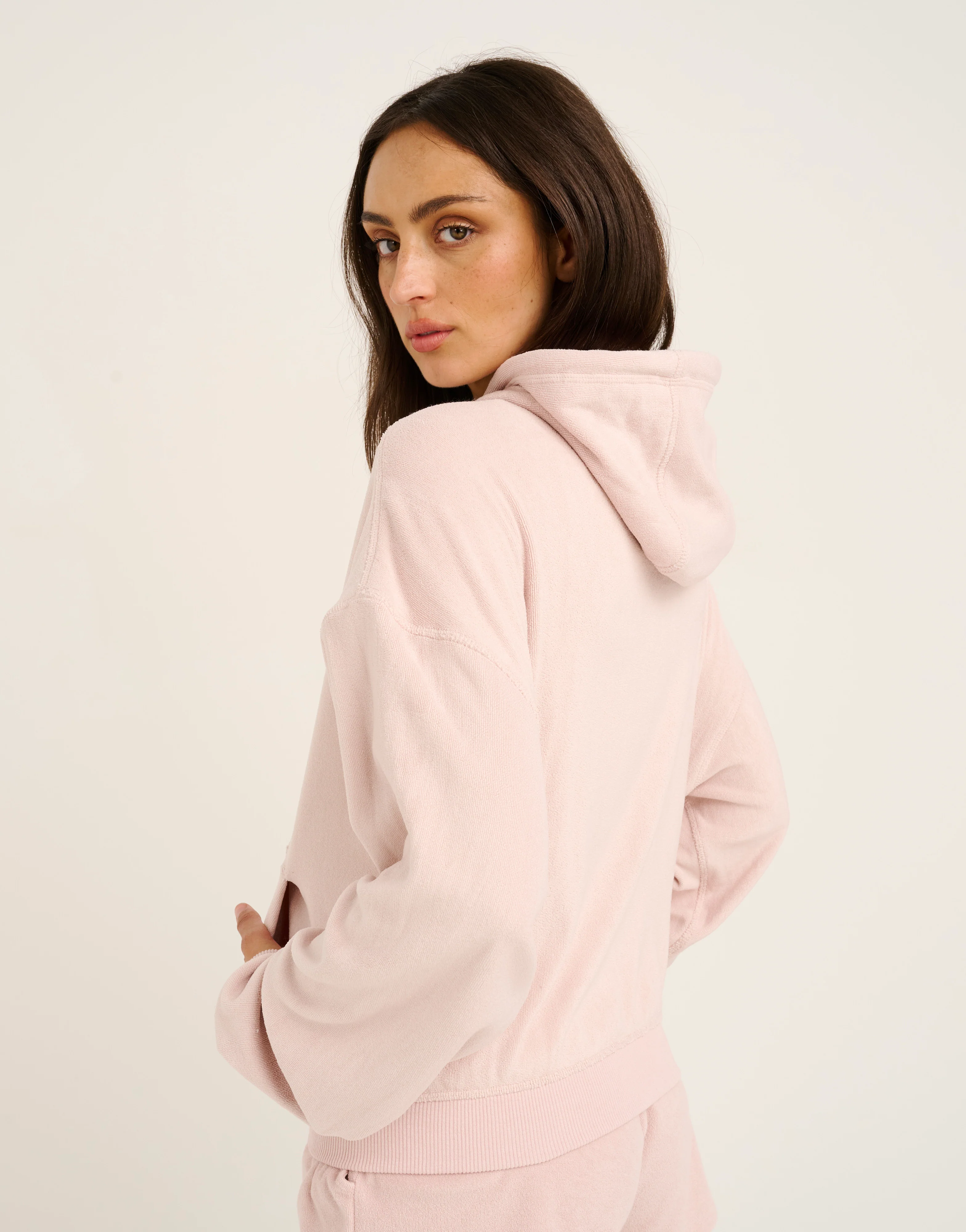 Terry Zip Up Hoodie - Mauve - Image 8