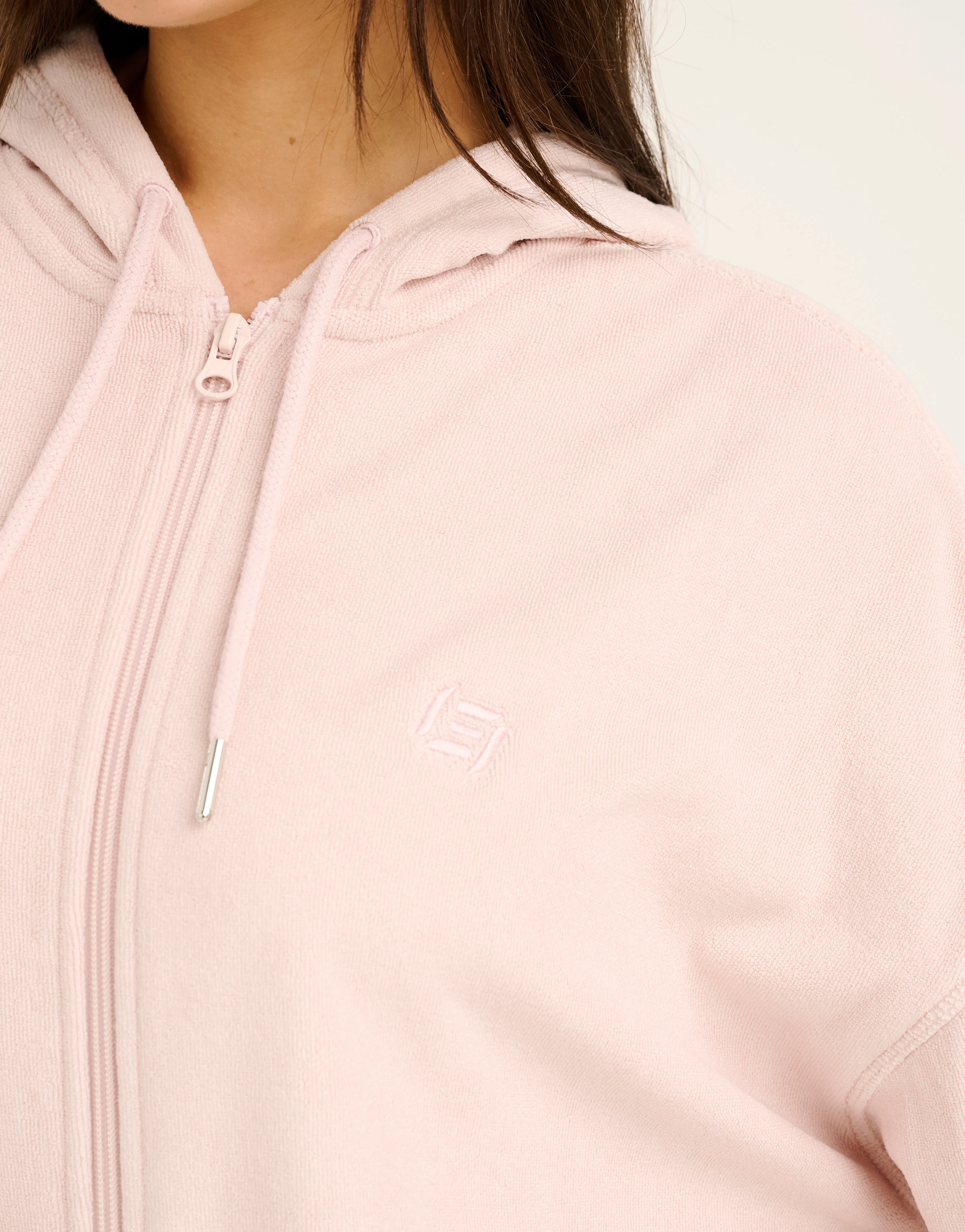 Terry Zip Up Hoodie - Mauve - Image 9